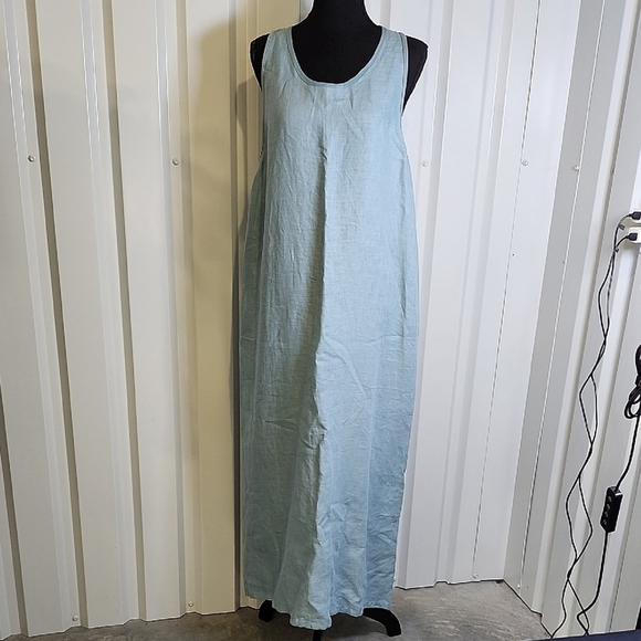 Maurizio Mykonos Dresses & Skirts - Maurizio Womens Light Blue Linen and Leather Maxi Dress Size Large Racerback